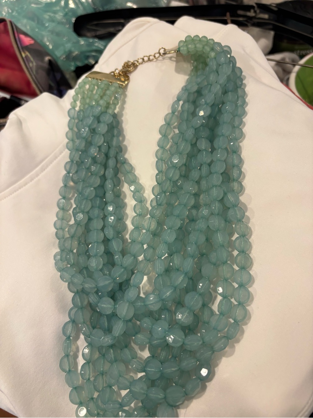Multi-Strand Seafoam Green Beaded Statement Necklace